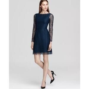 Shoshanna Women's Blue Minka Long Sleeve Boat Neck Lace Mini Dress Size 2